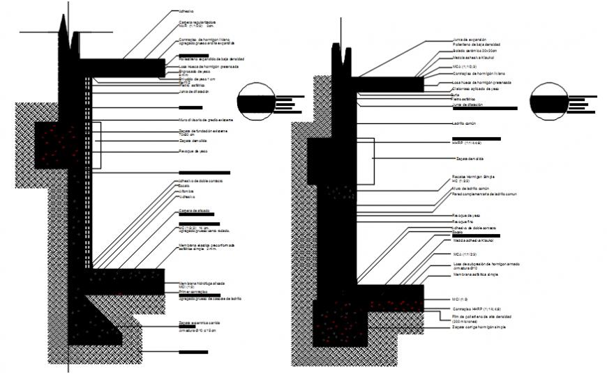 Both sided cut constructive structure details of building dwg file