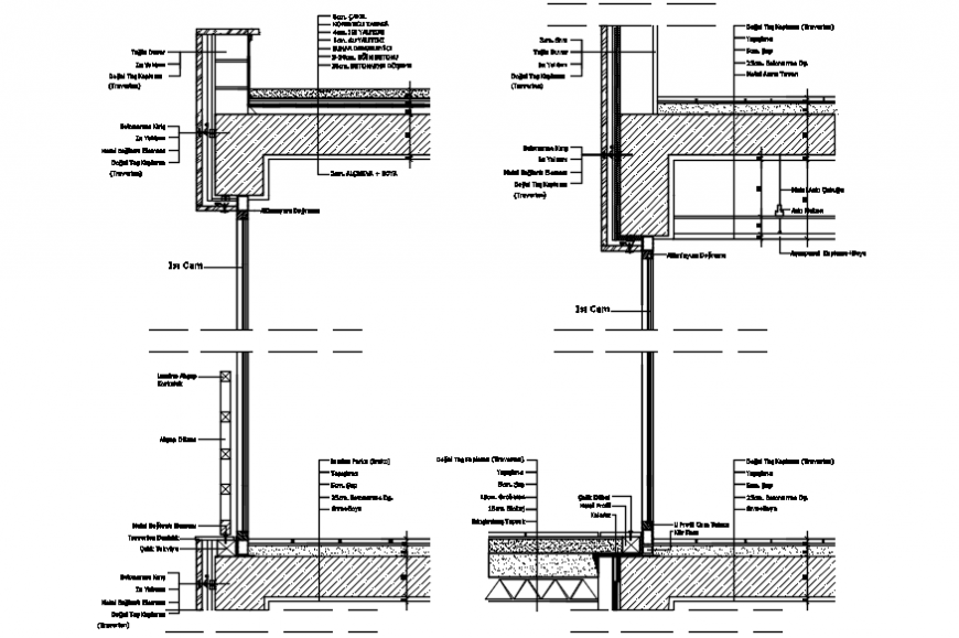 Both sided facade cut constructive section drawing details of building dwg file