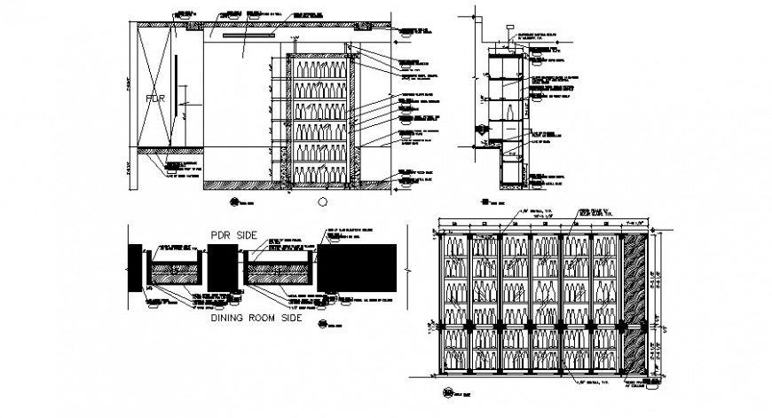 Bottle bar cabinet section, car pantry, plan and auto-cad details dwg file