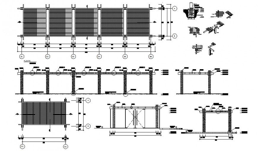 Boundary fencing details elevation drawings 2d view autocad file