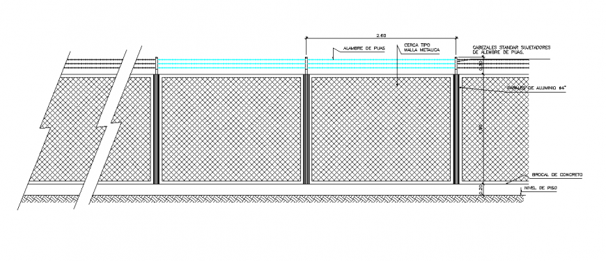 Boundary wall of mesh metal drawing in dwg AutoCAD file.