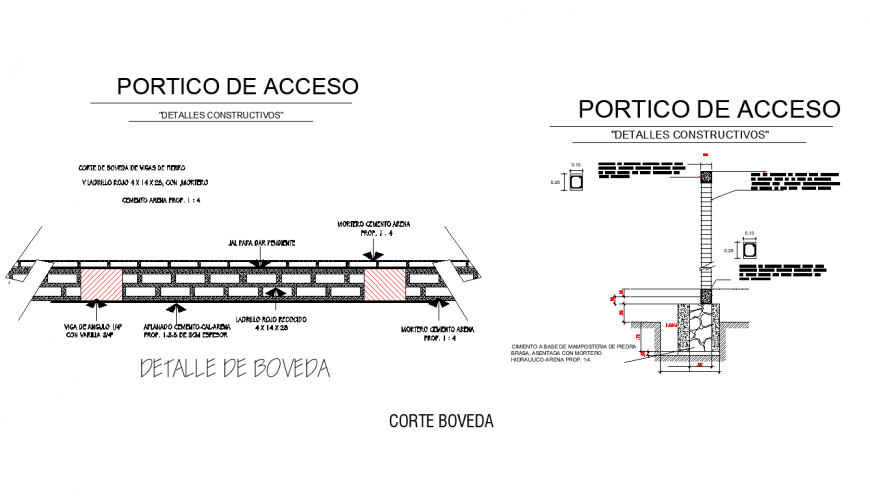 Boveda construction detail plan and elevation layout 2d view autocad file