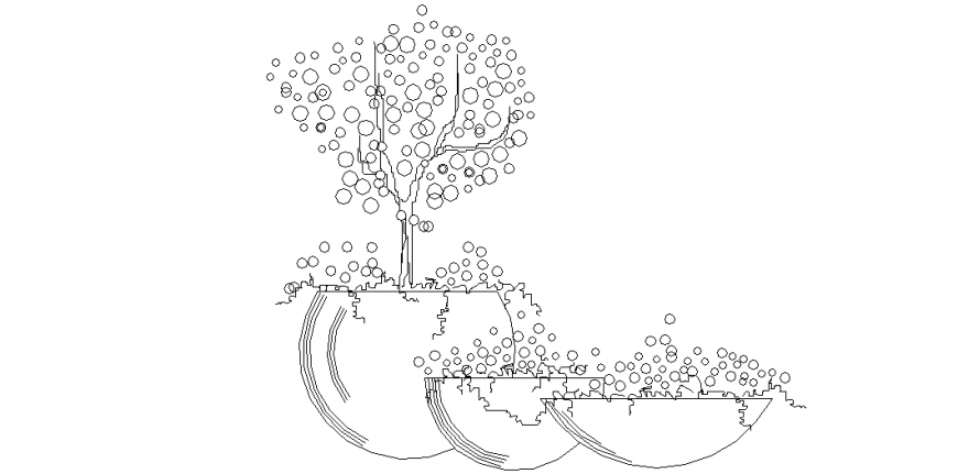 Bowl shape design of flower pot design with interior view dwg file