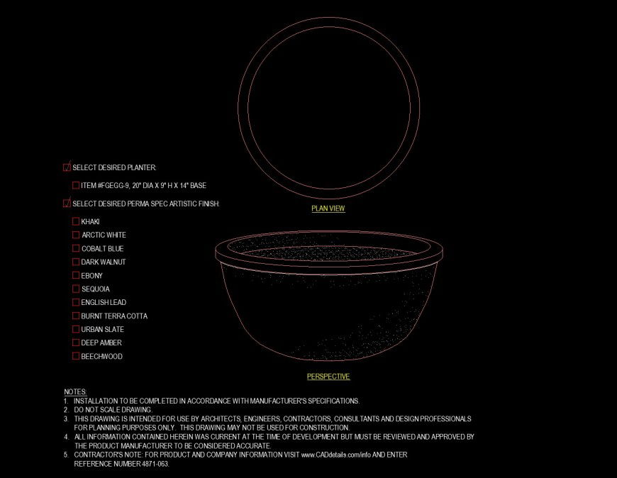 Bowl shape planter drawing in dwg file.
