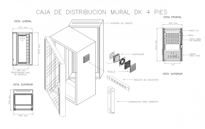 Box container detail elevation 2d view layout autocad file