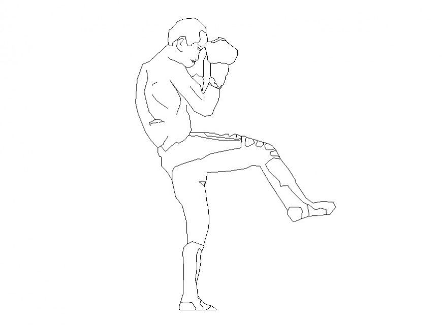 Boxer man 2d view detail CAD people block layout file in dwg format