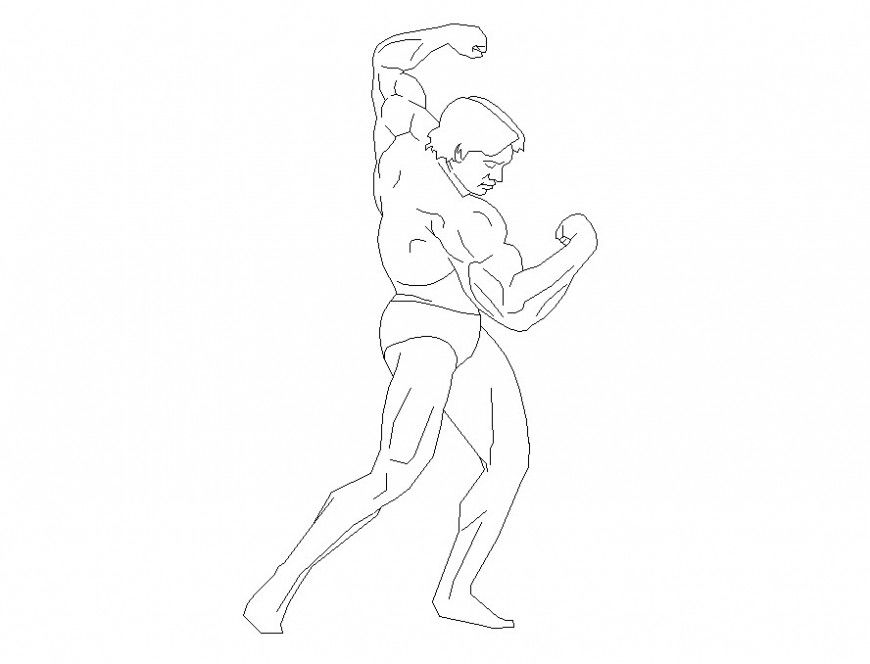 Boxer man detail 2d view CAD people block layout file in dwg format
