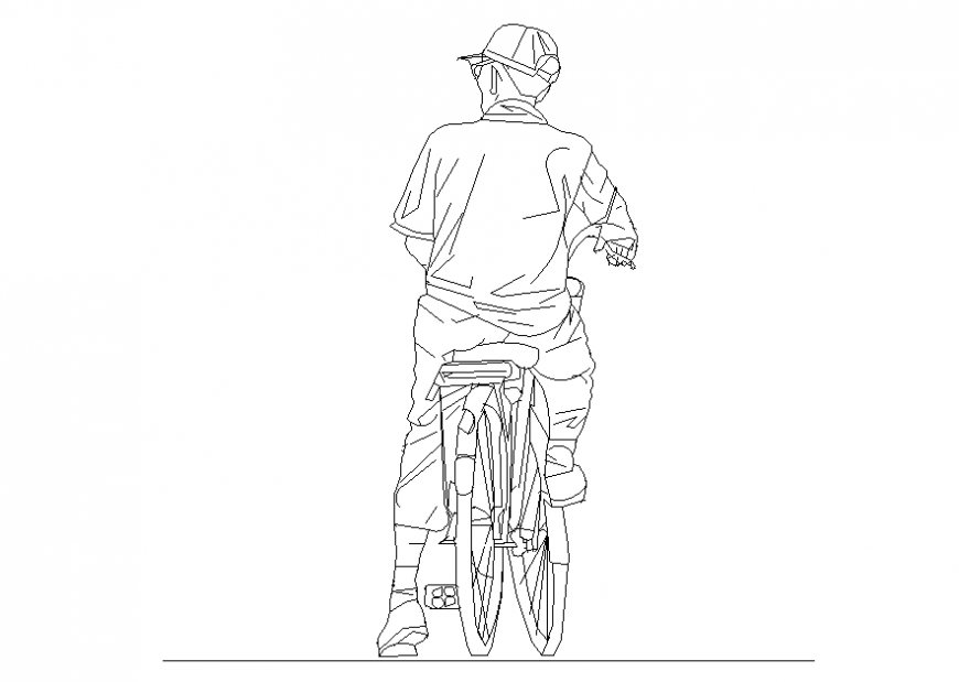 Boy on bicycle back elevation cad block details dwg file