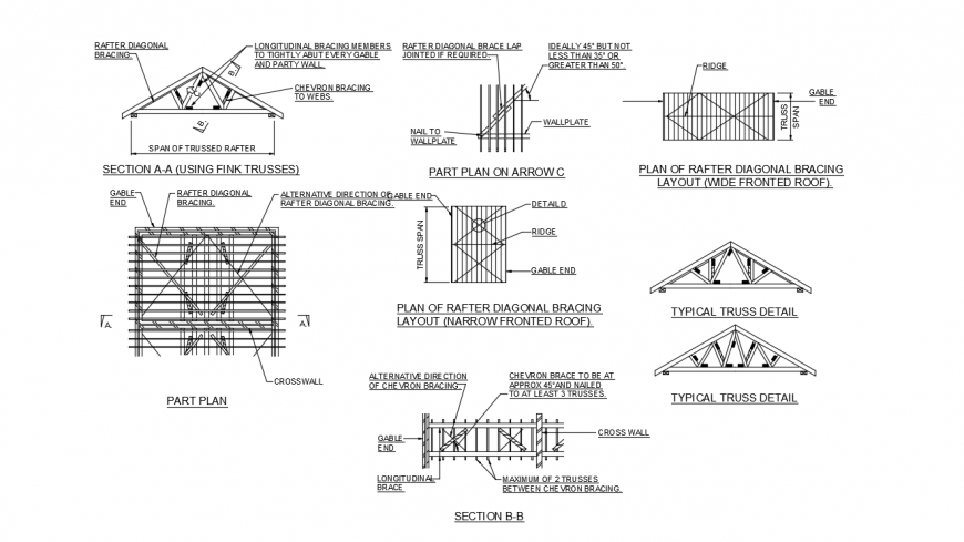 Bracing Details for Rafter Duo pitch for roof dwg file