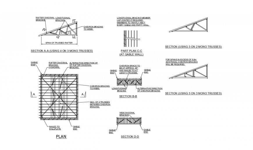 Bracing Details for Rafter Mono-pitch roof dwg file
