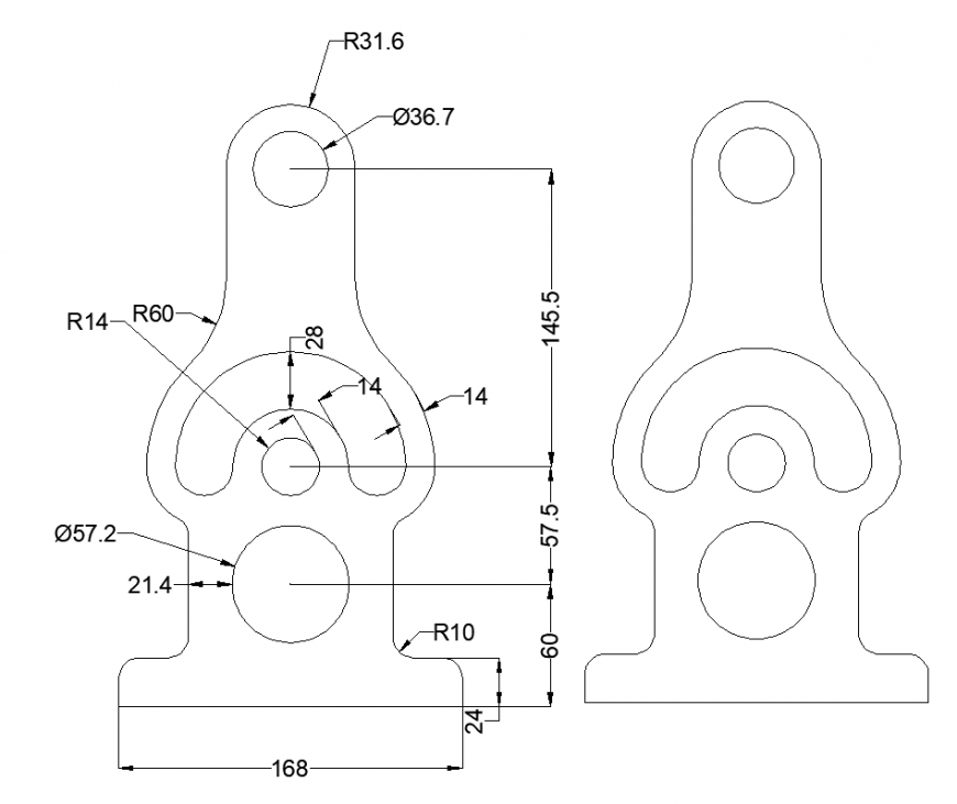 Bracket design with elevation of mechanical part dwg file