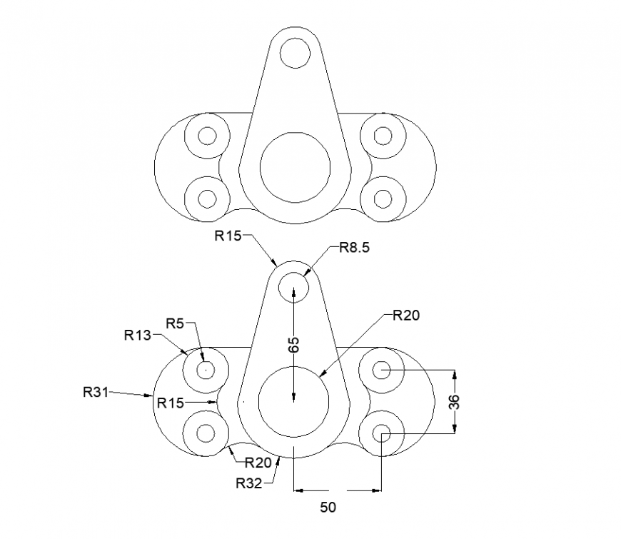 Bracket design with plan of mechanical part design dwg file