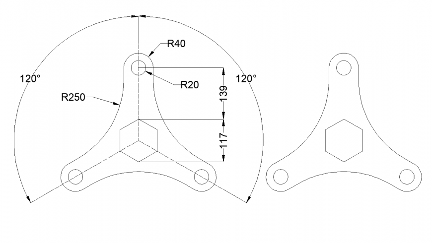 Bracket design with plan of mechanical part detail dwg file