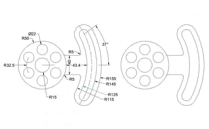 Bracket with plan of mechanical part detail dwg file