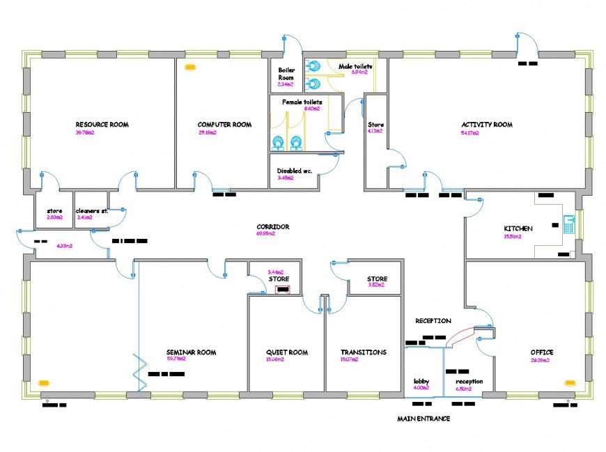 Brain injury centre plan autocad file