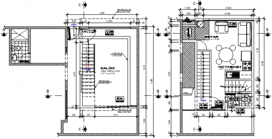 Brenhome kitchen and salon distribution plan cad drawing details dwg file