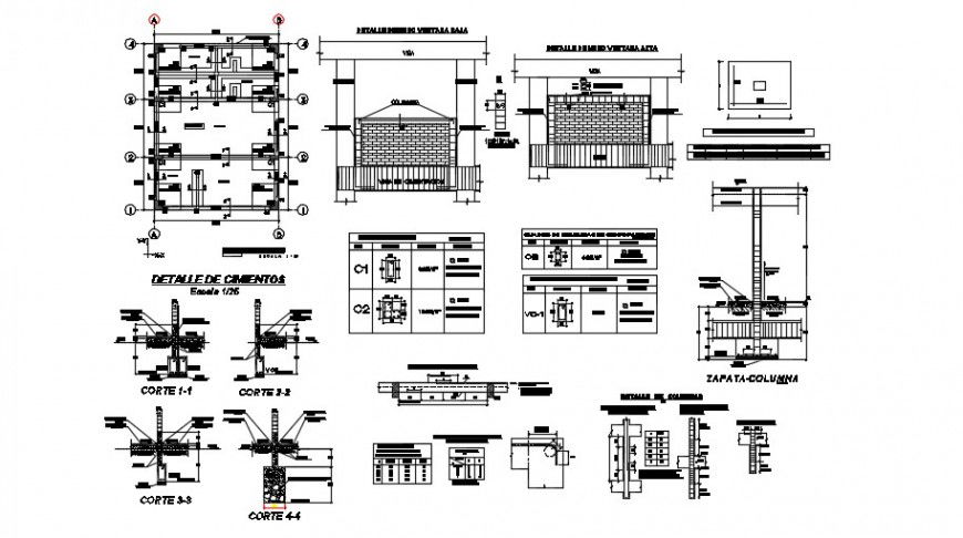 Brick construction front elevation and construction detail dwg file