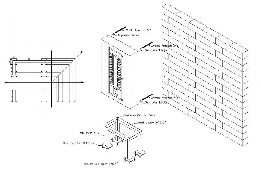 Brick masonry wall and electrical component 2d view autocad file