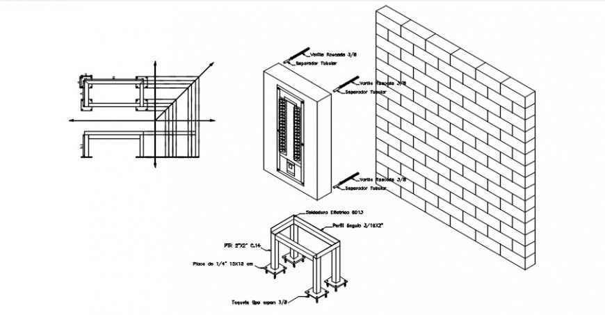 Brick masonry wall and structural details in autocad file
