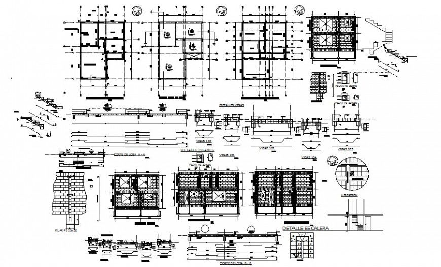 Brick masonry wall and structural unit drawing in autocad
