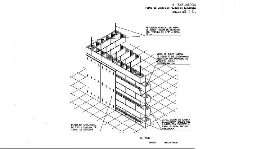 Brick masonry wall construction 2d view autocad file