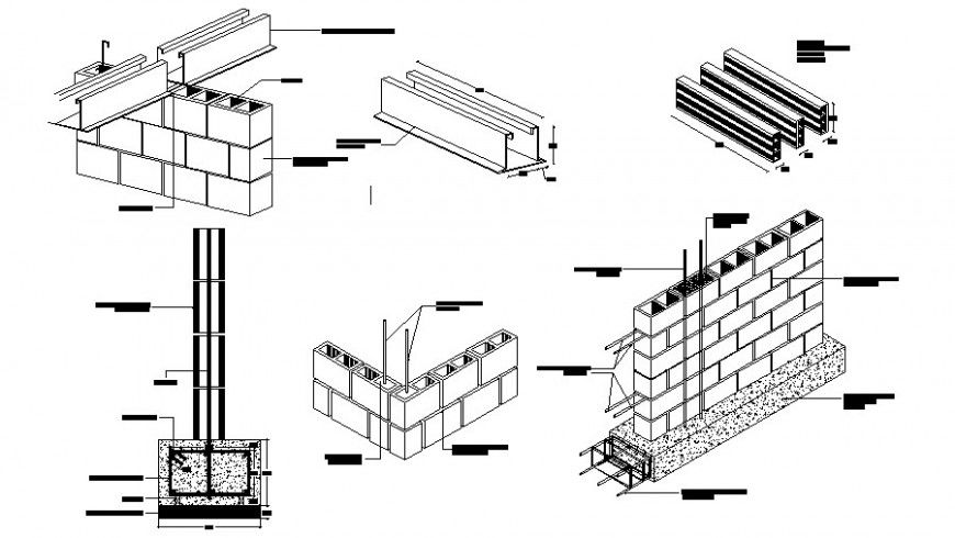 Brick masonry wall construction details autocad file