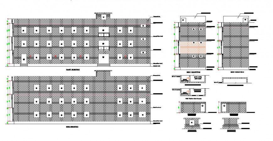 Brick masonry wall detail 2d view CAD structural block layout autocad file