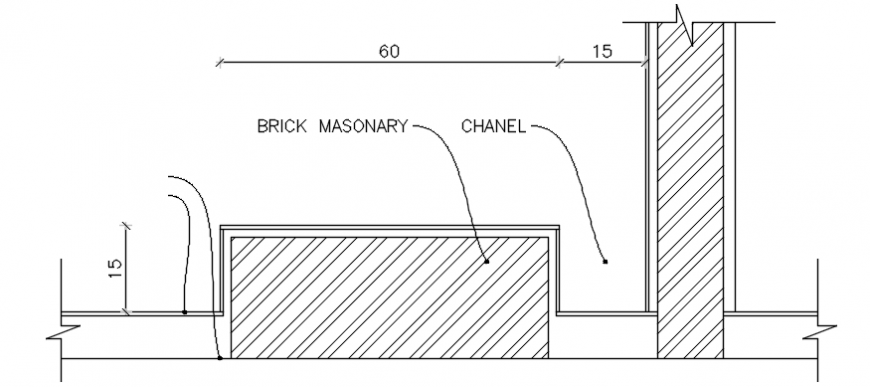 Brick masonry wall elevation, section and construction details dwg file