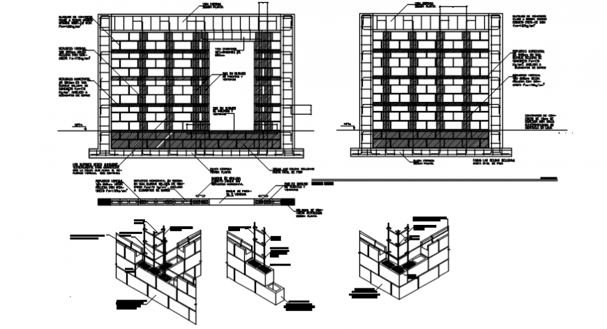 Brick view in wall and its construction in auto cad