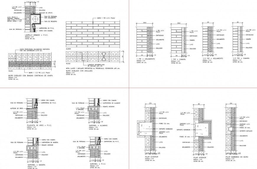 Brick wall and column section plan layout file