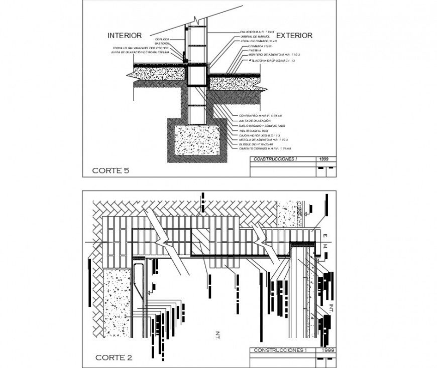 Brick wall and foundation section plan dwg file