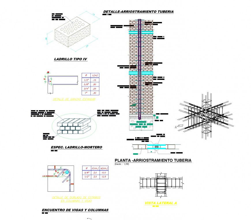 Brick wall and joint reinforcement section plan autocad file