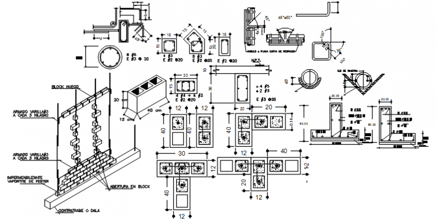Brick wall column structure and construction details dwg file