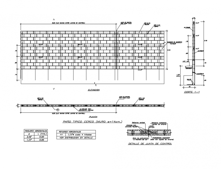 Brick wall elevation and construction cad drawing details dwg file