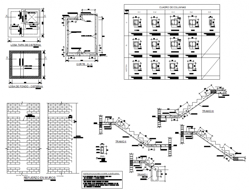 Brick wall elevation and stair section autocad file