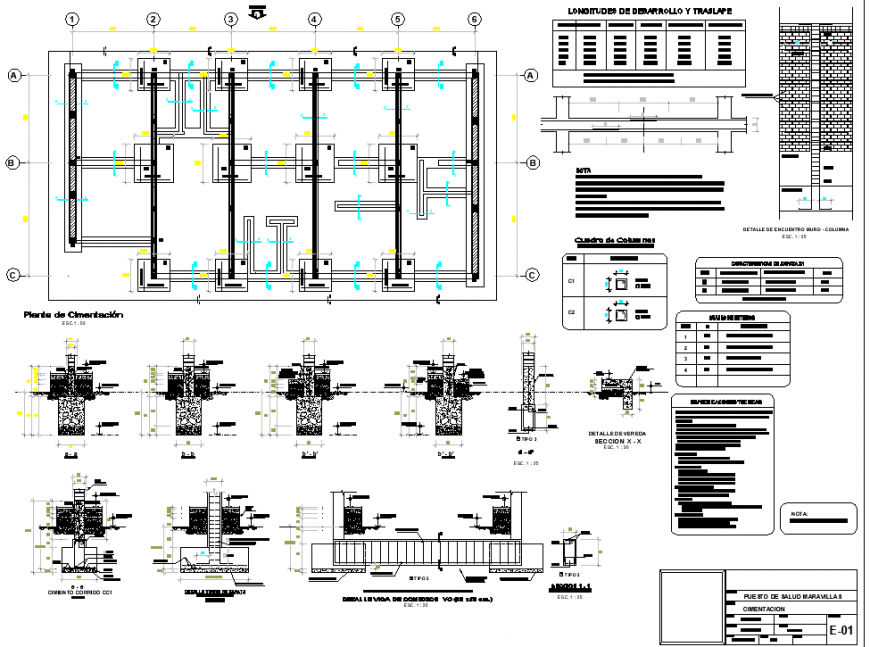 Brick wall foundation plan and section detail dwg file