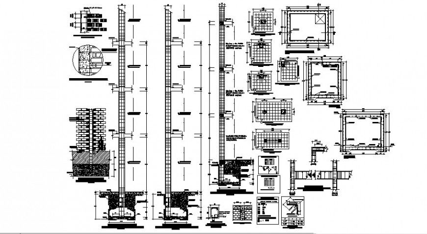 Brick wall masonry and different RCC structure detail drawing in dwg format