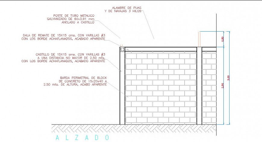 Brick wall section and construction cad drawing details dwg file