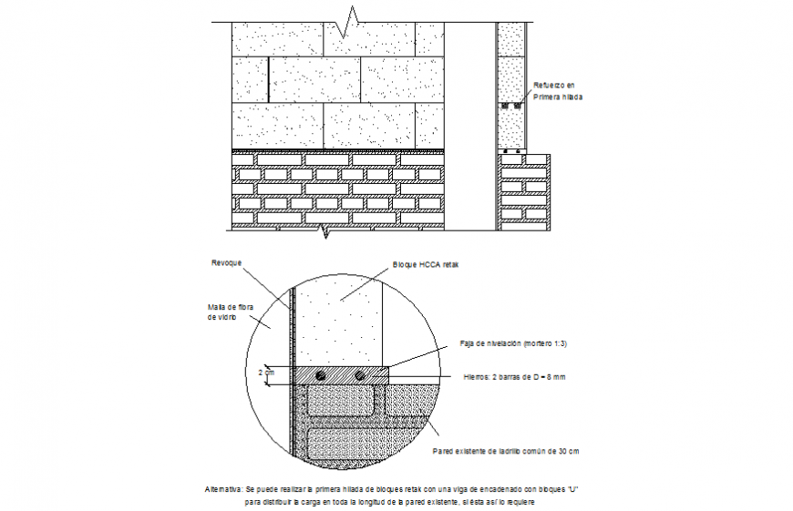Brick wall to stone planning elevation detail dwg file