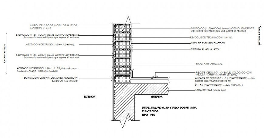 Brick wall unit cut out section autocad drawing