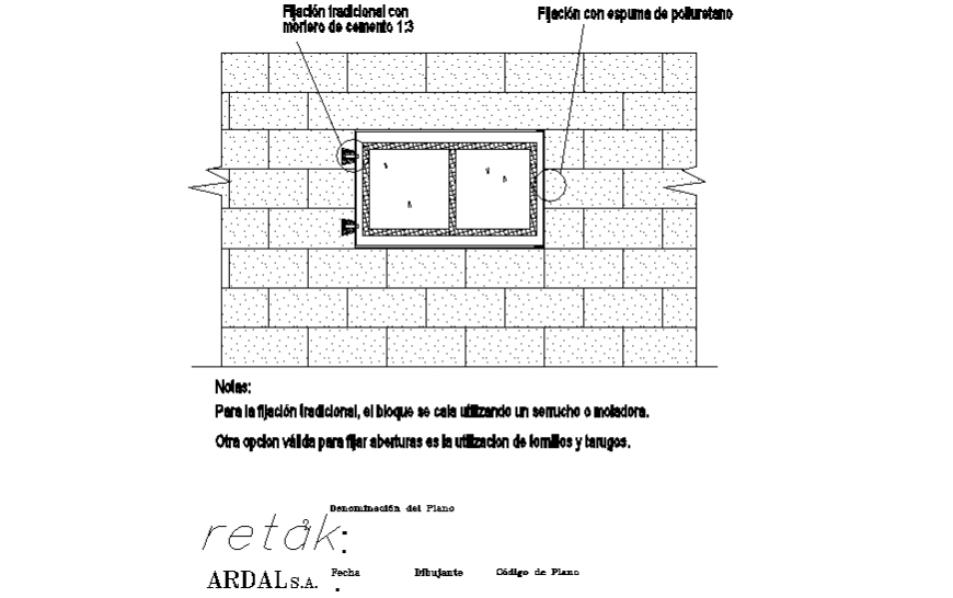 Brick wall window elevation autocad file