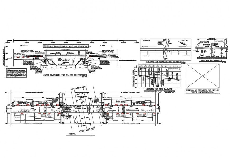 Bridge all sided section and constructive structure details dwg file
