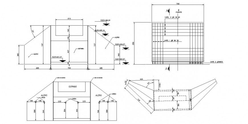 Bridge all sided section and structure drawing details dwg file