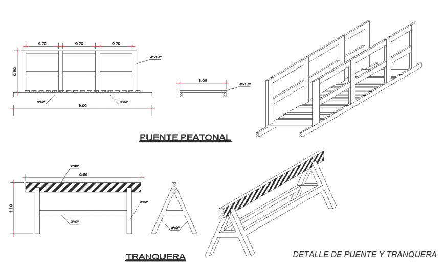 Bridge and gate elevation,side view and isometric design dwg file