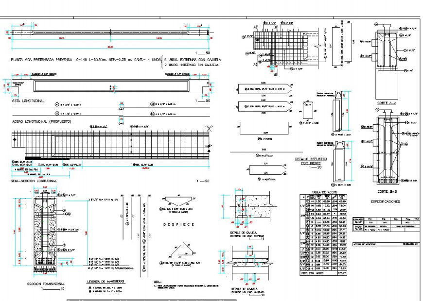 Bridge beam and section detail dwg file