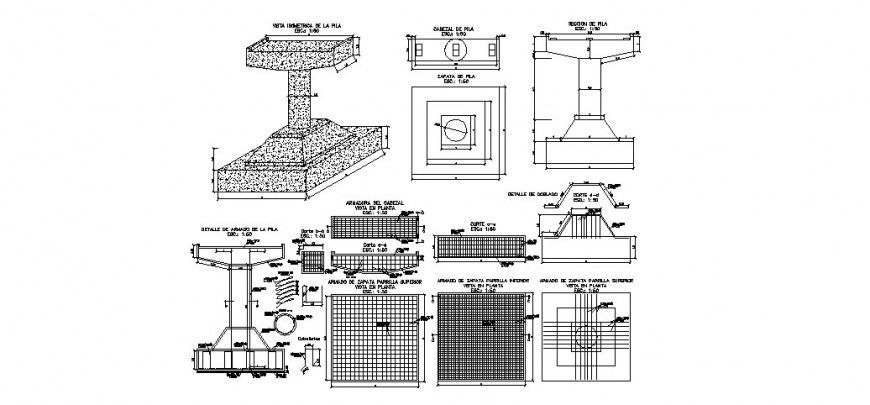Bridge column head construction detail drawing in dwg AutoCAD file.