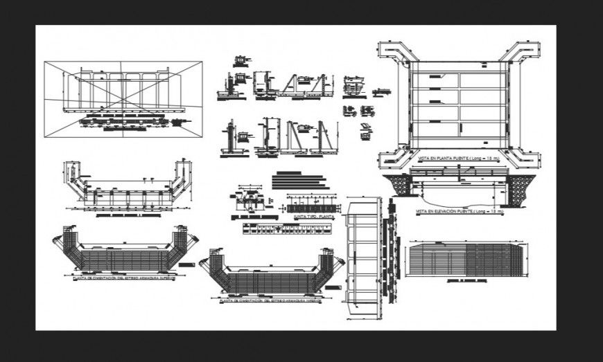Bridge construction detail 2d view layout plan dwg file in autocad format