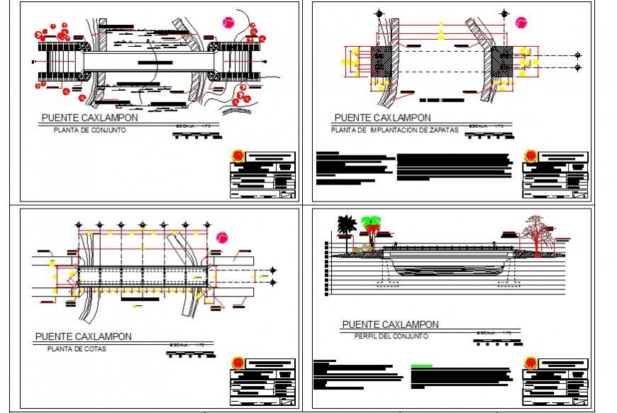 Bridge construction detail plan and elevation 2d view CAD block layout file in dwg format