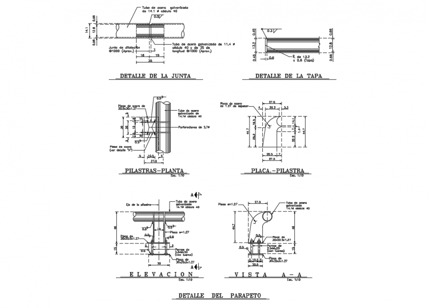 Bridge construction details with joints and plaster dwg file