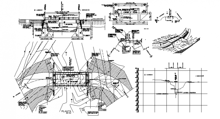 Bridge construction plan and elevation drawings 2d view autocad file